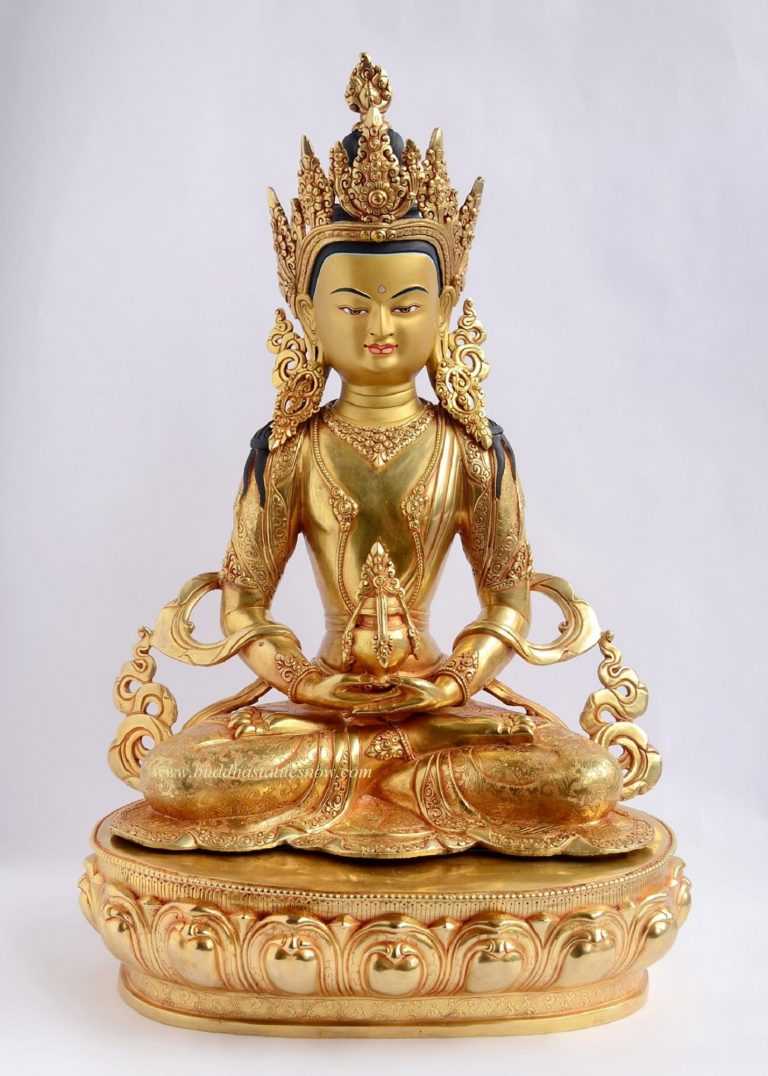 Fully Gold Gilded 20″ Amitayus Statue - Front