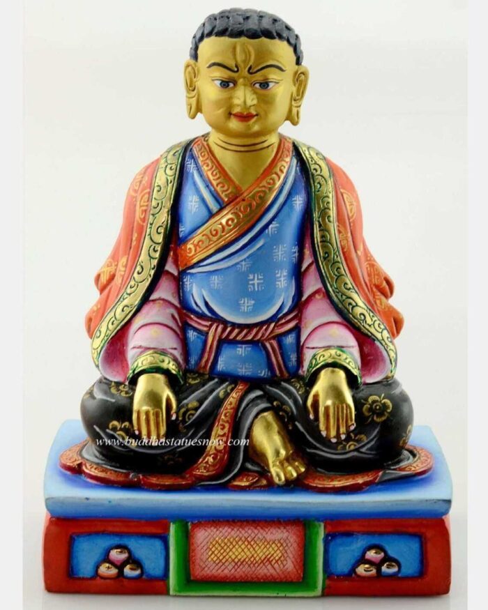 Multicolored 6" Guru Marpa Buddha Statue (24k Gold Gilded) - Front