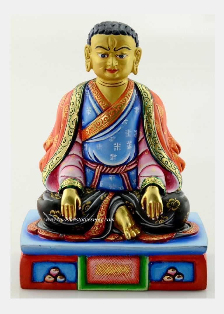 Multicolored 6" Guru Marpa Buddha Statue (24k Gold Gilded) - Front