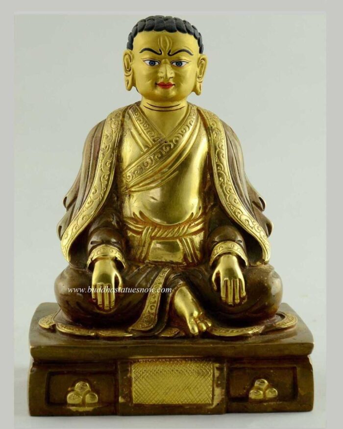 Fully Gold Gilded 6" Guru Marpa Statue (Antiquated Finish) - Front