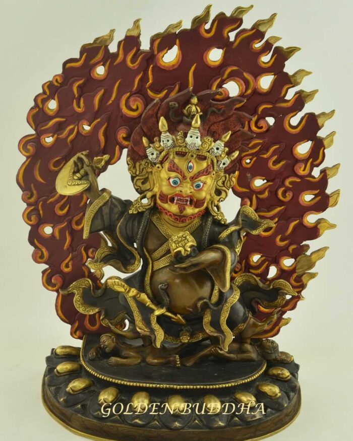 Partly Gold Gilded 12.5" Bernagchen Mahakala Statue, Handmade, 24K Gold Detail - Gallery
