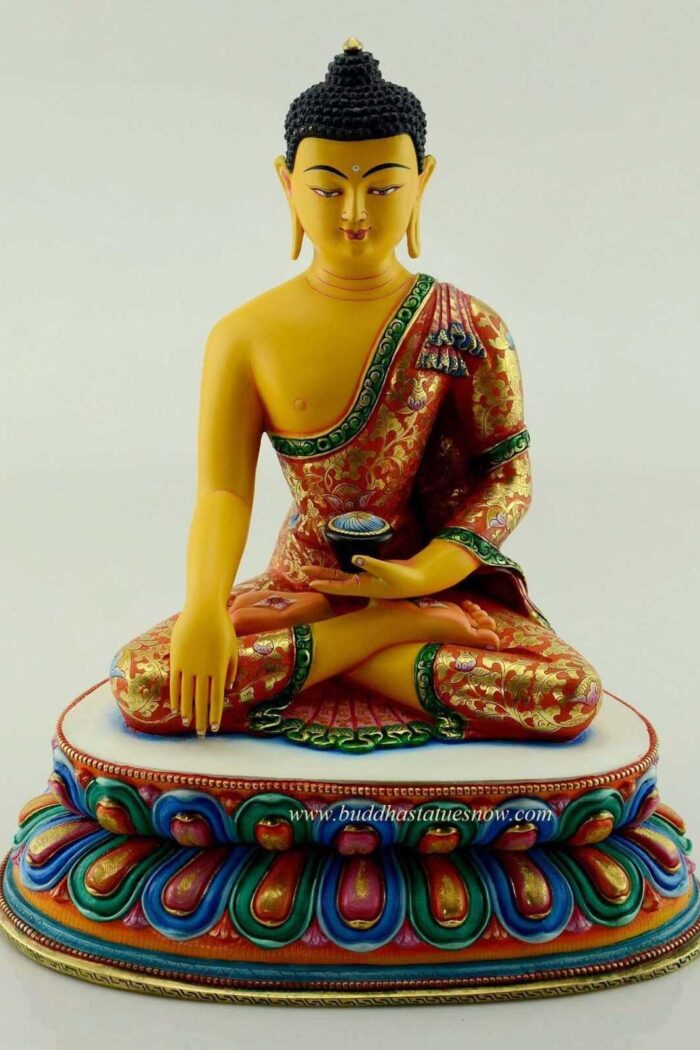 Partly Gold Gilded 10.75" Shakyamuni Buddha Statue (Multicolored) - Front