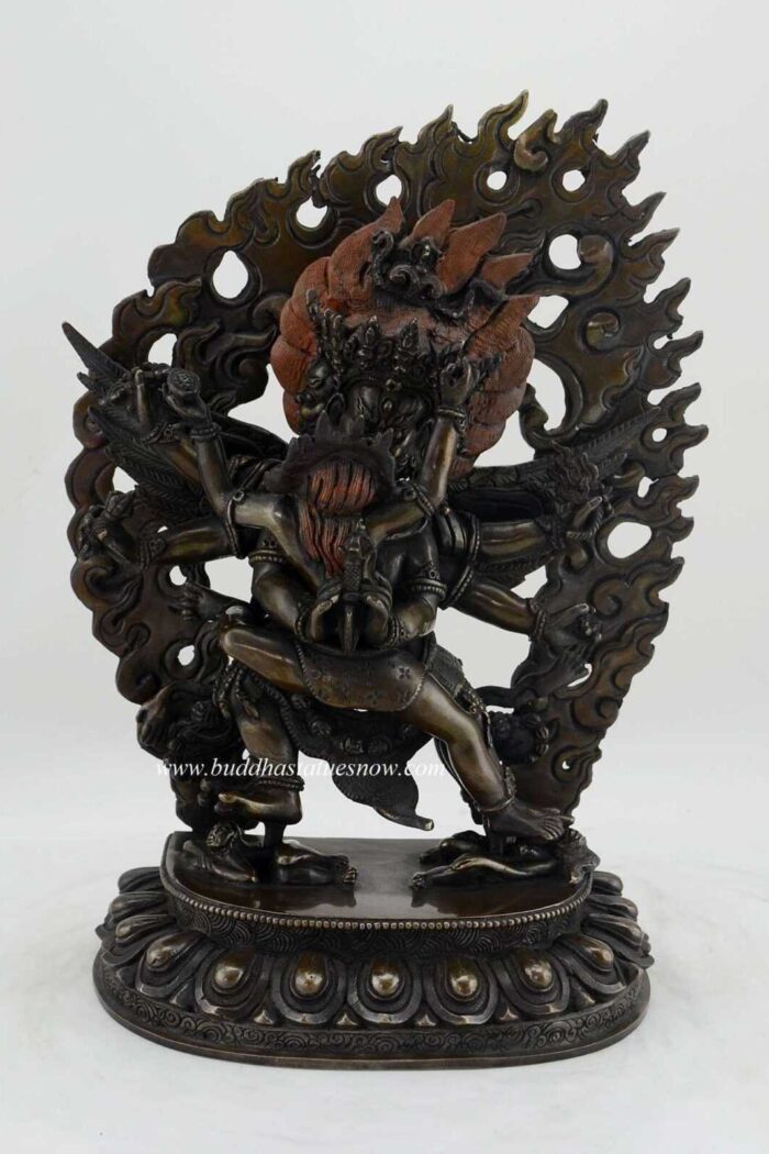 Oxidized Copper 10.5" Vajrakilaya Statue with Consort - Front