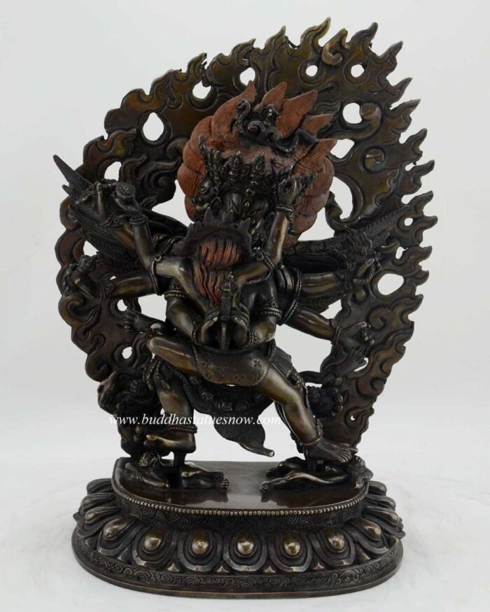 Oxidized Copper 10.5" Vajrakilaya Statue with Consort - Front