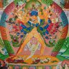 Kalachakra Tibetan Thangka Hand Painted 24k Gold Detailing 33 x 24 - Center Details