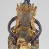Gold Gilded 9" Vajradhara Statue, Crystal Body, Semi-Precious Stones, Fire Gilded in 24K Gold - Front Details