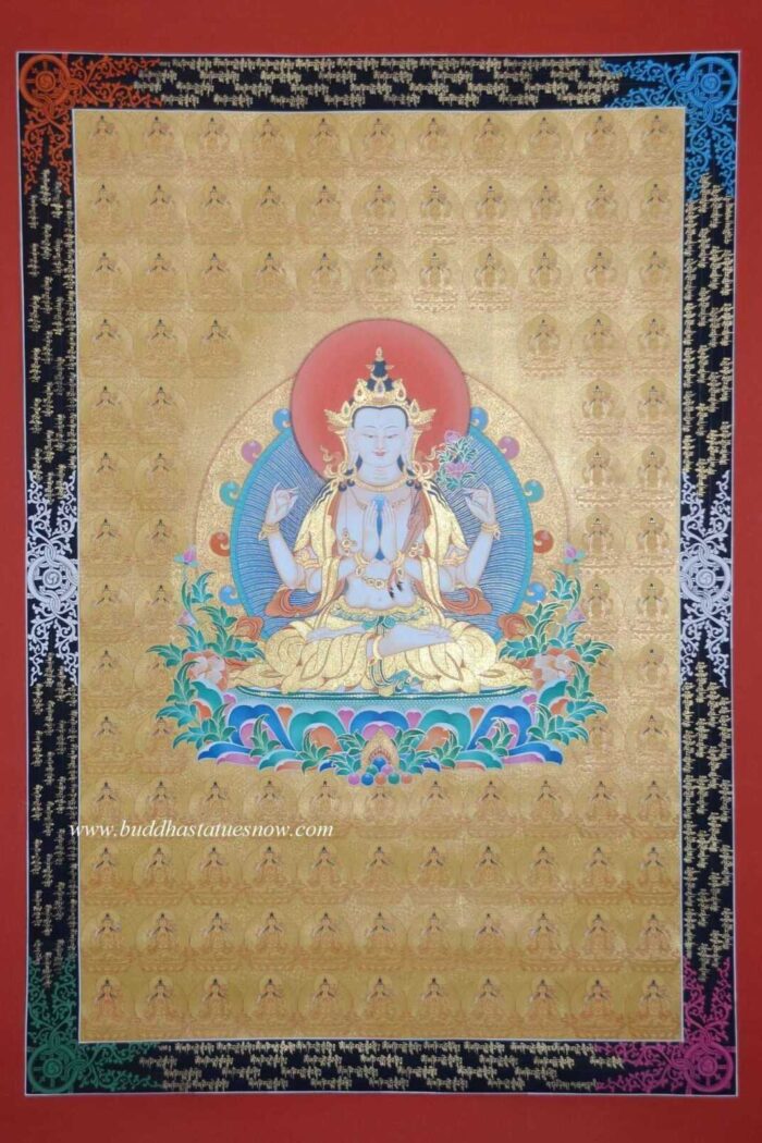 108 Chenrezig Tibetan Thangka 44" x 31.75", 24k Gold Detailing - Gallery