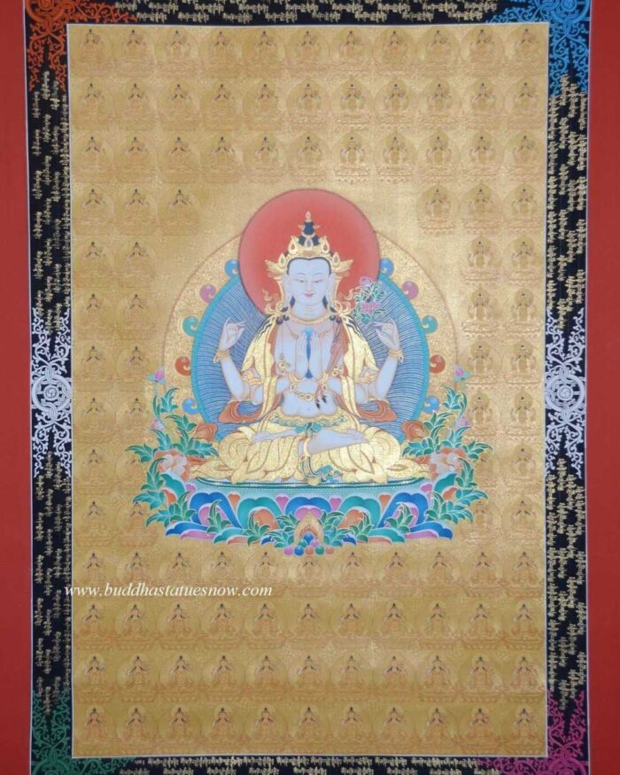 108 Chenrezig Tibetan Thangka 44" x 31.75", 24k Gold Detailing - Gallery
