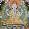 Tibetan Avalokiteshvara Thangka 33.5" x 24.25", 24k Gold Detailing - Center Piece