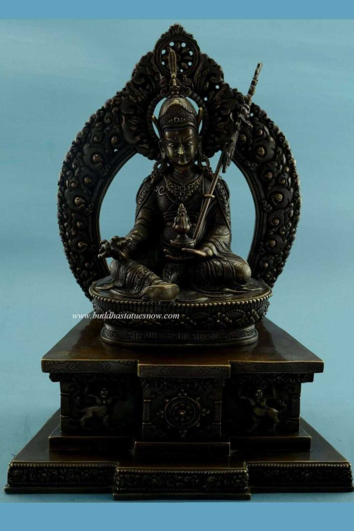Oxidized Copper 13.5" Guru Rinpoche Statue w/Frame - Front