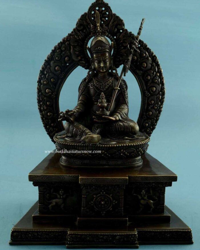 Oxidized Copper 13.5" Guru Rinpoche Statue w/Frame - Front