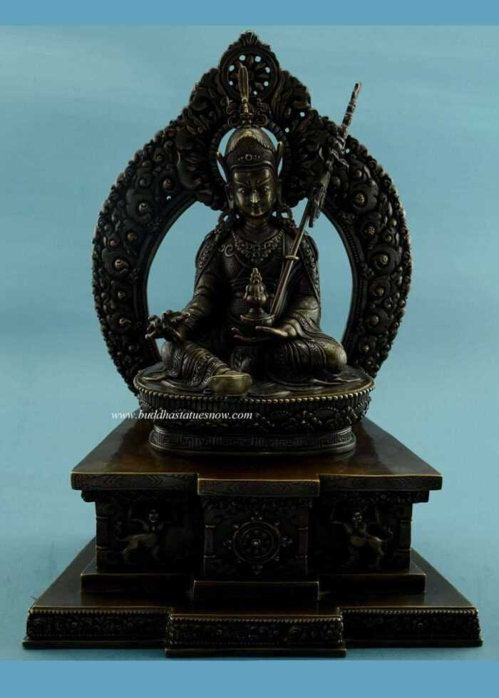 Oxidized Copper 13.5" Guru Rinpoche Statue w/Frame - Front