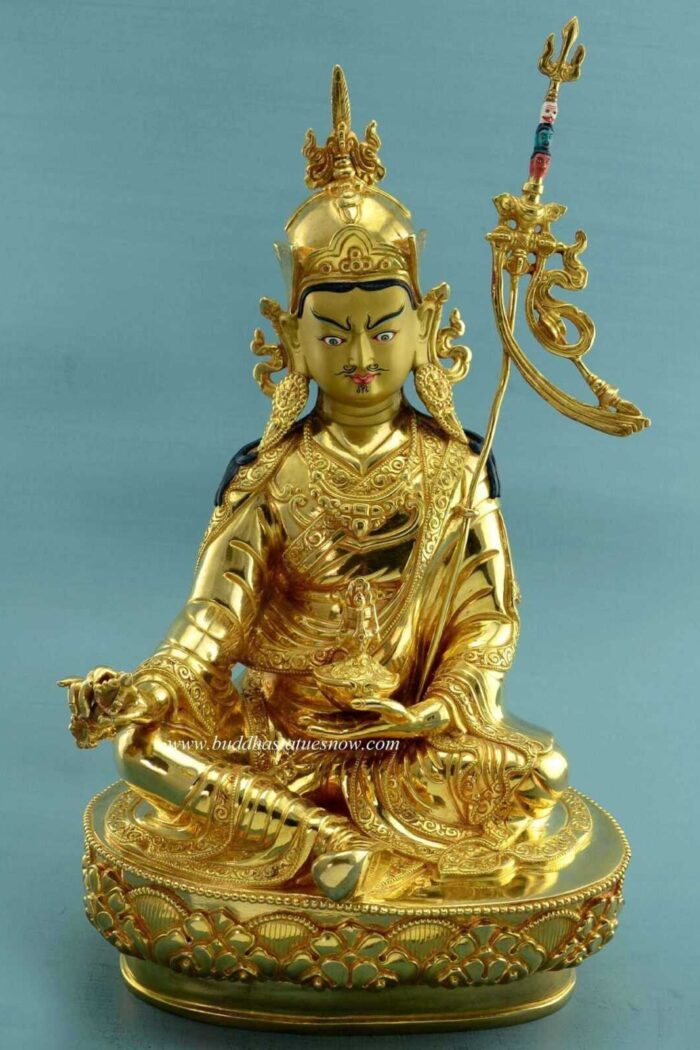 Fully Gold Gilded 14.5" Guru Rinpoche Statue (Padmasambhava) - Front