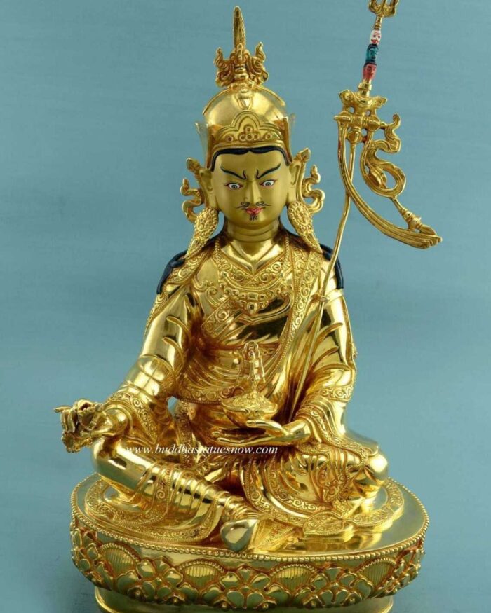 Fully Gold Gilded 14.5" Guru Rinpoche Statue (Padmasambhava) - Front