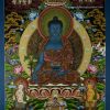 Medicine Buddha Tibetan Thangka Painting 32.5" x 23" (24k Gold Detailing) - Gallery