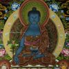 Medicine Buddha Tibetan Thangka Painting 32.5" x 23" (24k Gold Detailing) - Center Piece