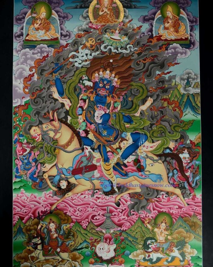 Palden Lhamo Tibetan Thangka Painting 32.75" x 22.75" (24k Gold Detailing) - Gallery
