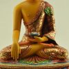 Partly Gold Gilded 14" Shakyamuni Buddha Statue (Multicolored) - Front Middle Detail