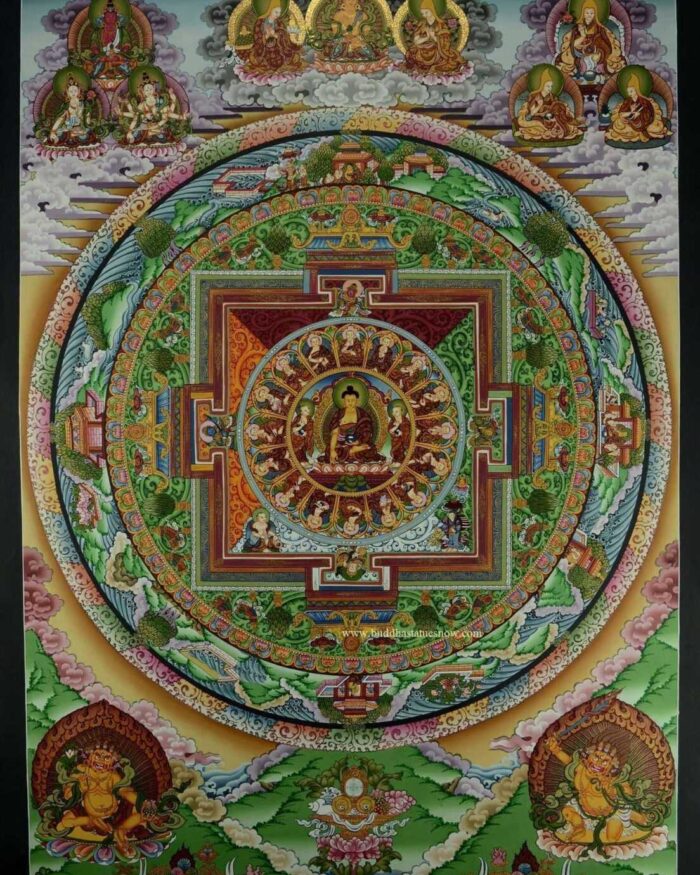 Shakyamuni Buddha Mandala Thangka Painting 32.5" x 23.5" (24k Gold Detailing) - Gallery
