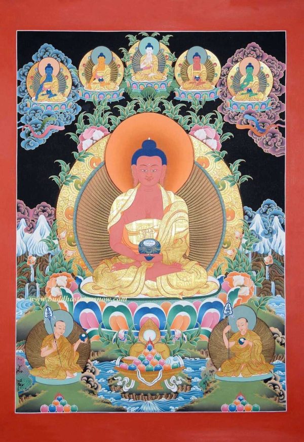 Amitabha Buddha Tibetan Thangka Painting 34.25" x 25" (24k Gold Detail) - Gallery