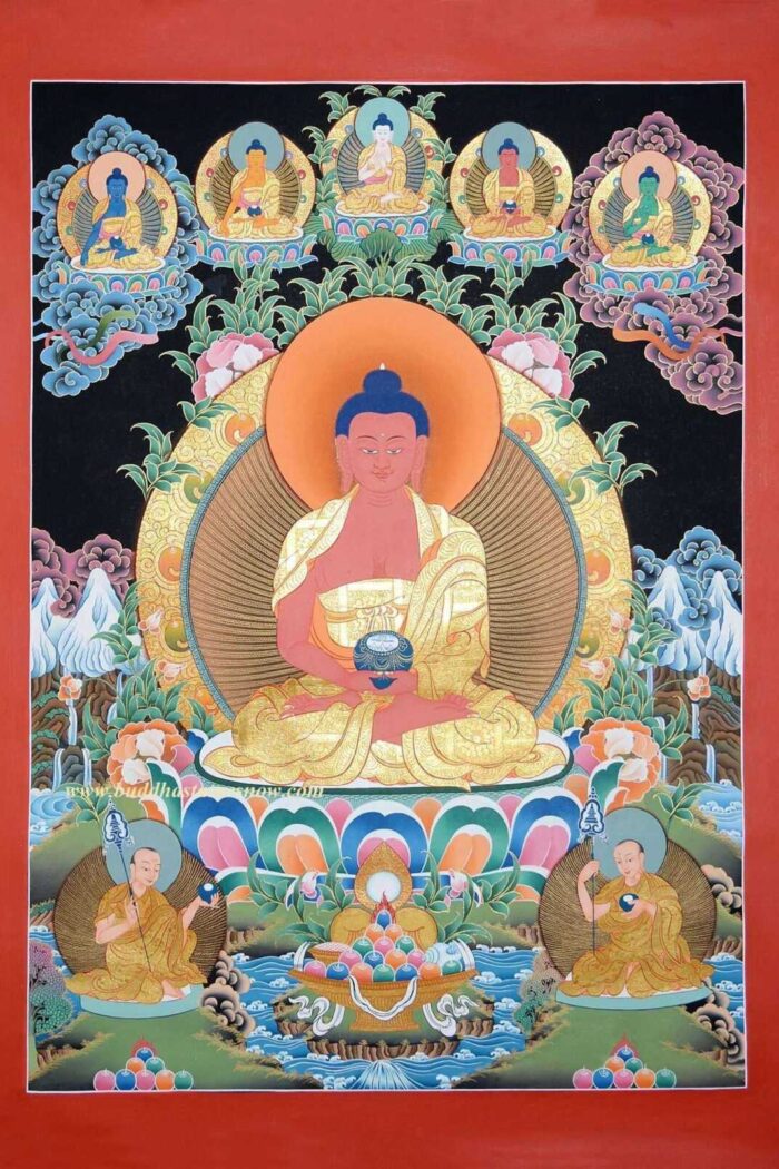Amitabha Buddha Tibetan Thangka Painting 34.25" x 25" (24k Gold Detail) - Gallery