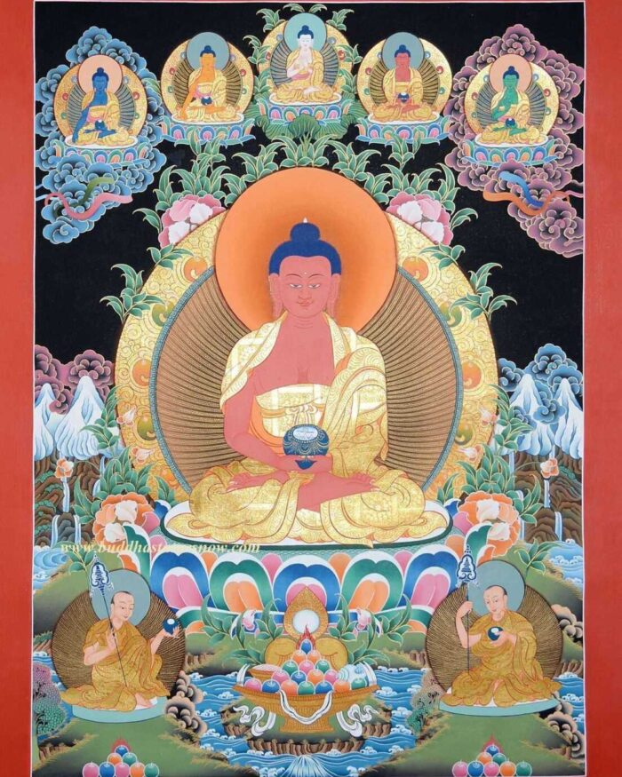 Amitabha Buddha Tibetan Thangka Painting 34.25" x 25" (24k Gold Detail) - Gallery