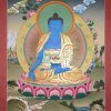 Medicine Buddha Tibetan Thangka Painting 26.25" x 20.25" (24k Gold Detail) - Full Frame