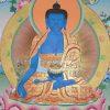 Medicine Buddha Tibetan Thangka Painting 26.5" x 20.5" (24k Gold Detail) - Gallery