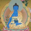 Medicine Buddha Tibetan Thangka Painting 29.5" x 22.5" (24k Gold Detail) - Face Detail