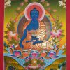 Medicine Buddha Tibetan Thangka Painting 29.75" x 22.25" (24k Gold Detail) - Full Frame