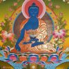 Medicine Buddha Tibetan Thangka Painting 29.75" x 22.25" (24k Gold Detail) - Gallery