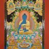 Medicine Buddha Tibetan Thangka Painting 46" x 35" (24k Gold Detail) - Full Image w/Frame