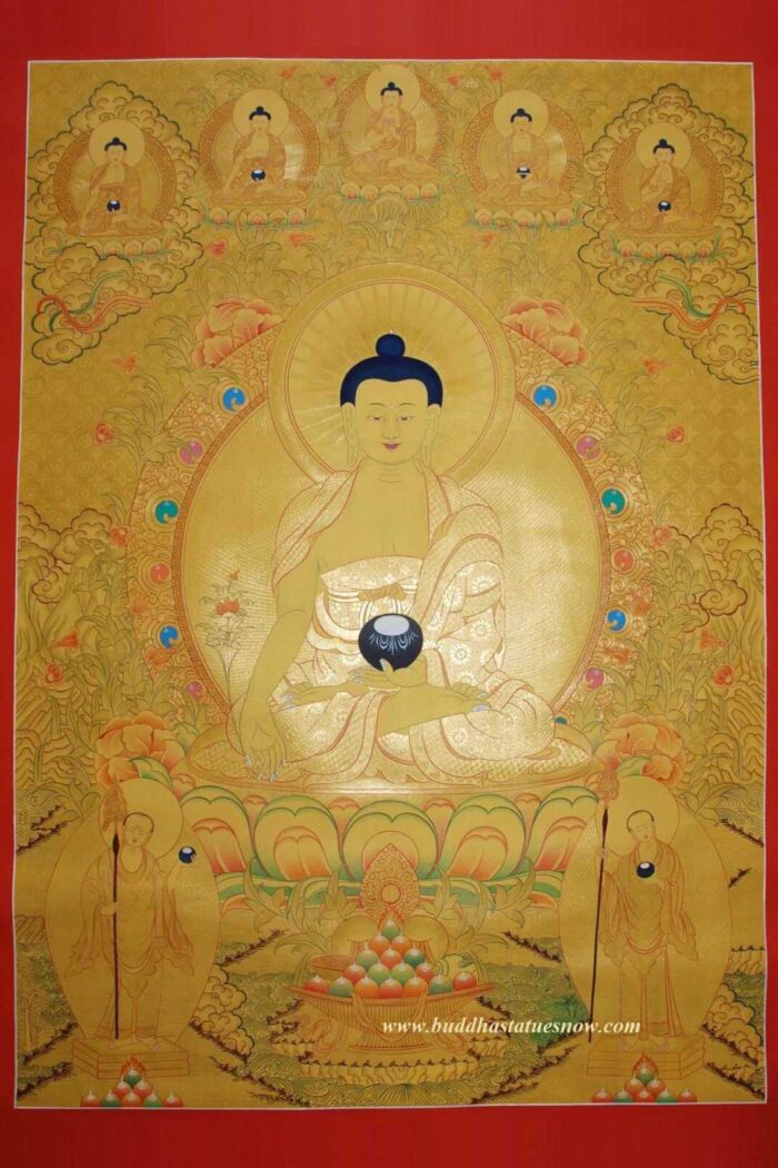 Medicine Buddha Tibetan Thangka Painting 43" x 32" (24k Gold Detail) - Gallery