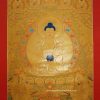 Shakyamuni Buddha Tibetan Thangka Painting 44.5" x 32.75" (24k Gold Detail) - Full Frame