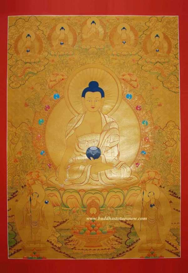 Shakyamuni Buddha Tibetan Thangka Painting 44.5" x 32.75" (24k Gold Detail) - Gallery