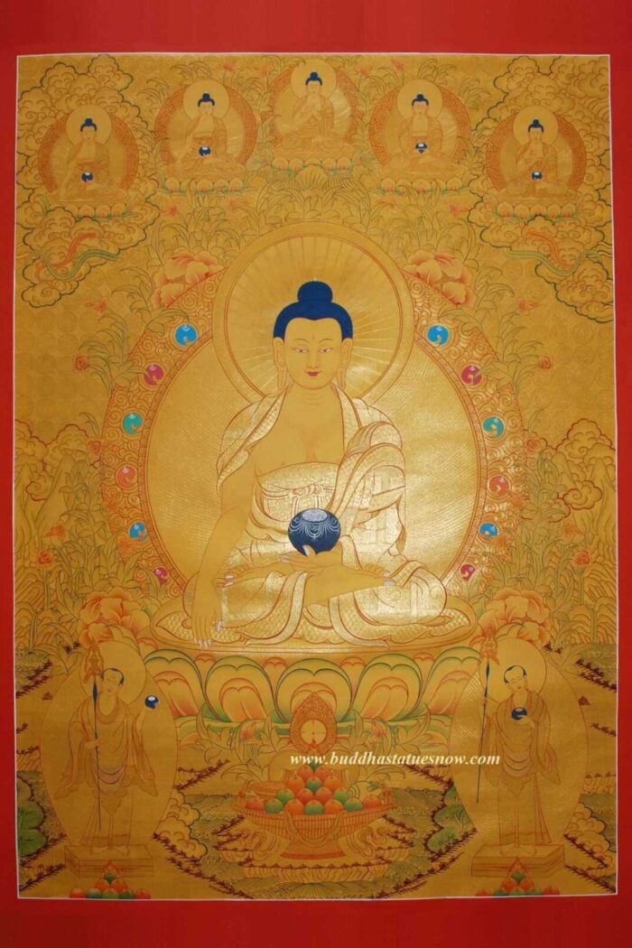 Shakyamuni Buddha Tibetan Thangka Painting 44.5" x 32.75" (24k Gold Detail) - Gallery