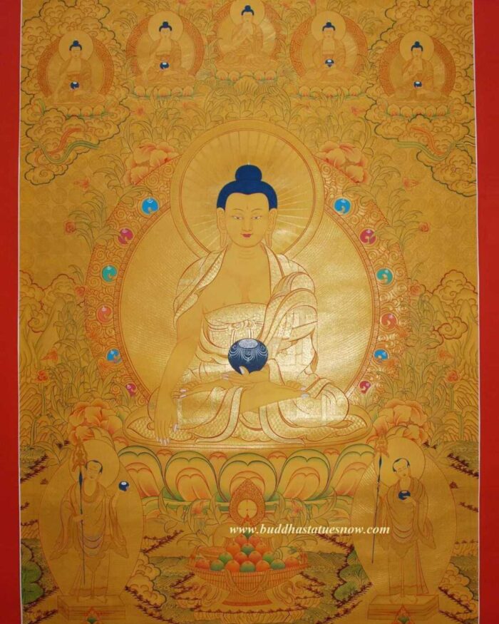 Shakyamuni Buddha Tibetan Thangka Painting 44.5" x 32.75" (24k Gold Detail) - Gallery