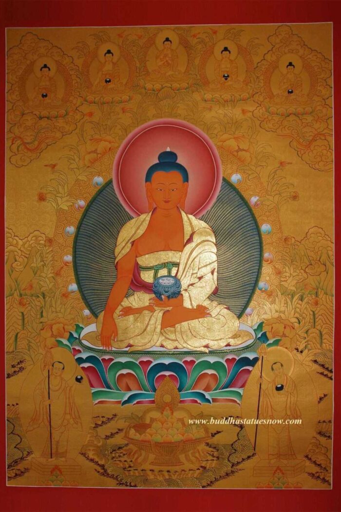 Shakyamuni Buddha Tibetan Thangka Painting 42" x 30.75" (24k Gold Detail) - Gallery