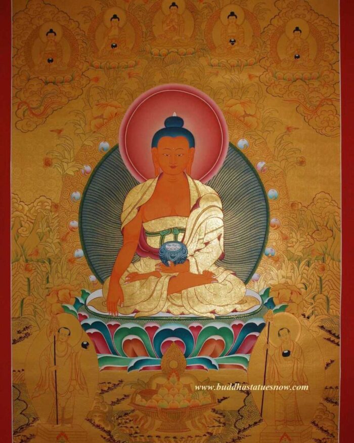 Shakyamuni Buddha Tibetan Thangka Painting 42" x 30.75" (24k Gold Detail) - Gallery