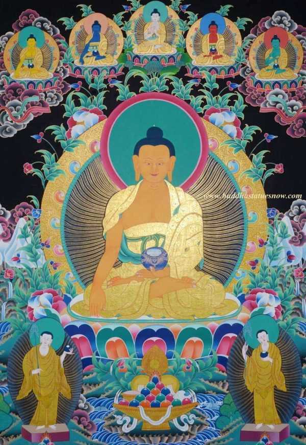 Shakyamuni Buddha Tibetan Thangka Painting 47" x 36" (24k Gold Detail) - Gallery