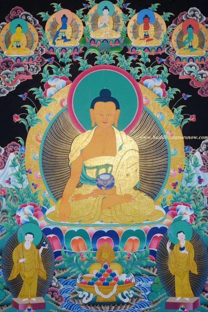 Shakyamuni Buddha Tibetan Thangka Painting 47" x 36" (24k Gold Detail) - Gallery