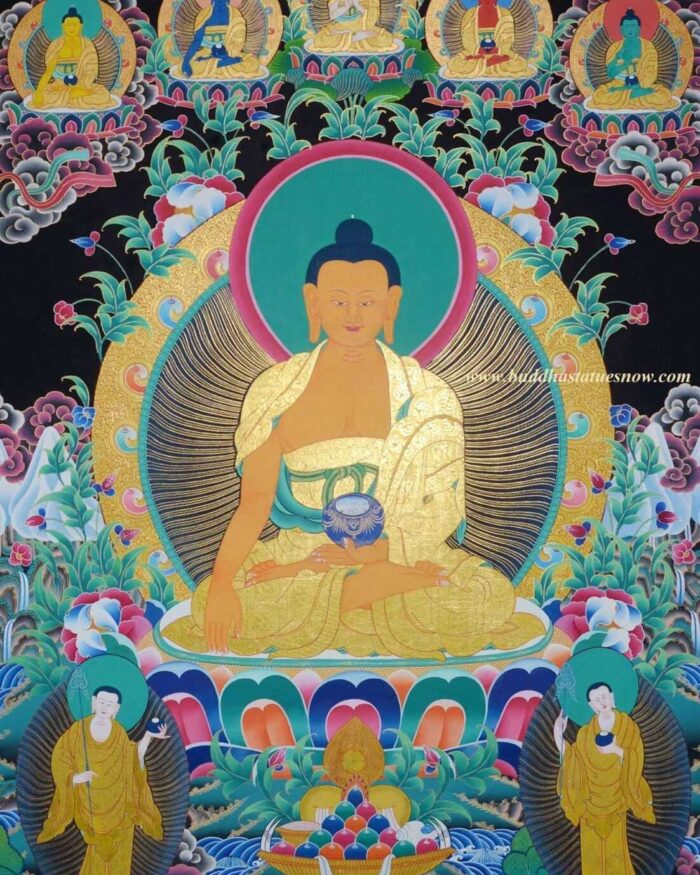Shakyamuni Buddha Tibetan Thangka Painting 47" x 36" (24k Gold Detail) - Gallery