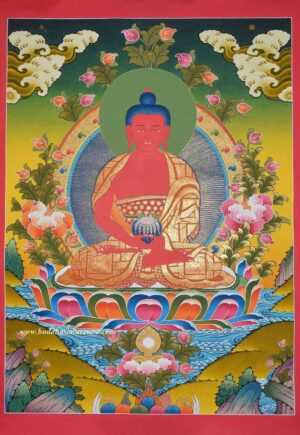 Amida Buddha Thangka Painting 30.25" x 22.5", 24k Gold Detail - Gallery