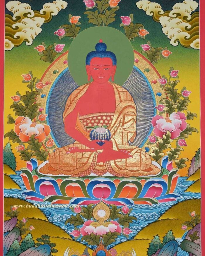 Amida Buddha Thangka Painting 30.25" x 22.5", 24k Gold Detail - Gallery
