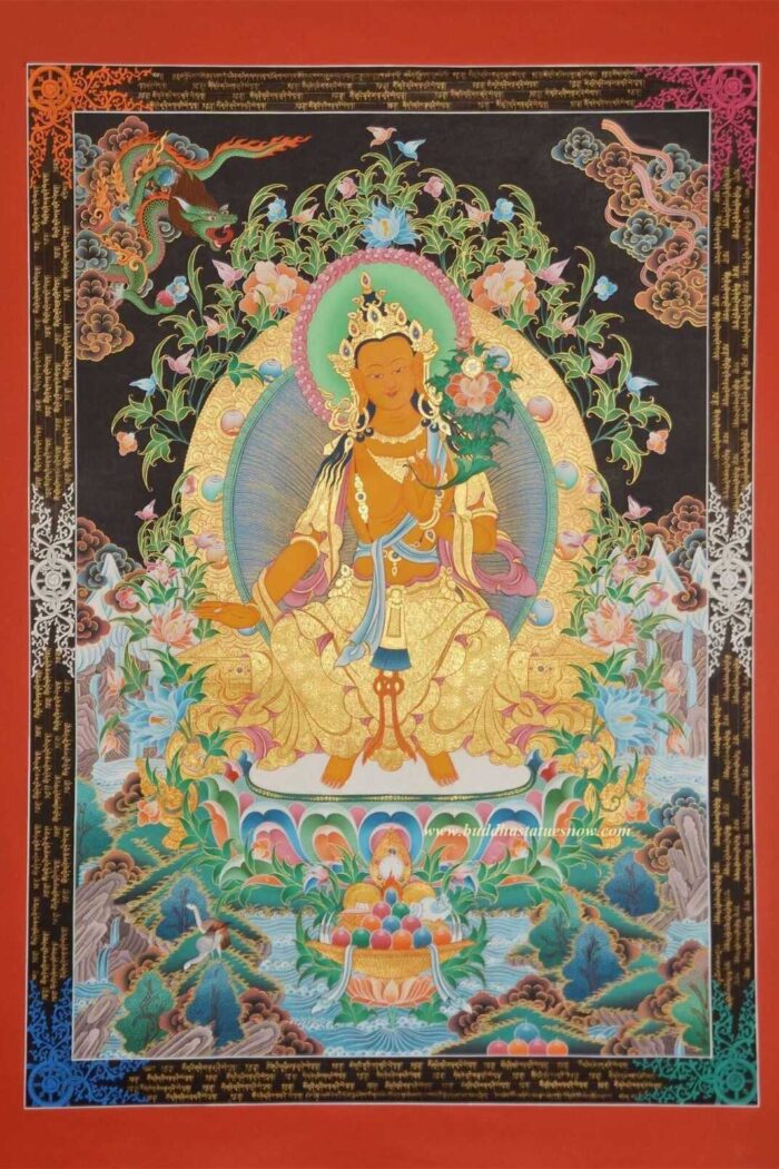 Maitreya Buddha Tibetan Thangka Painting 47.5" x 35" (24k Gold Detail) - Gallery