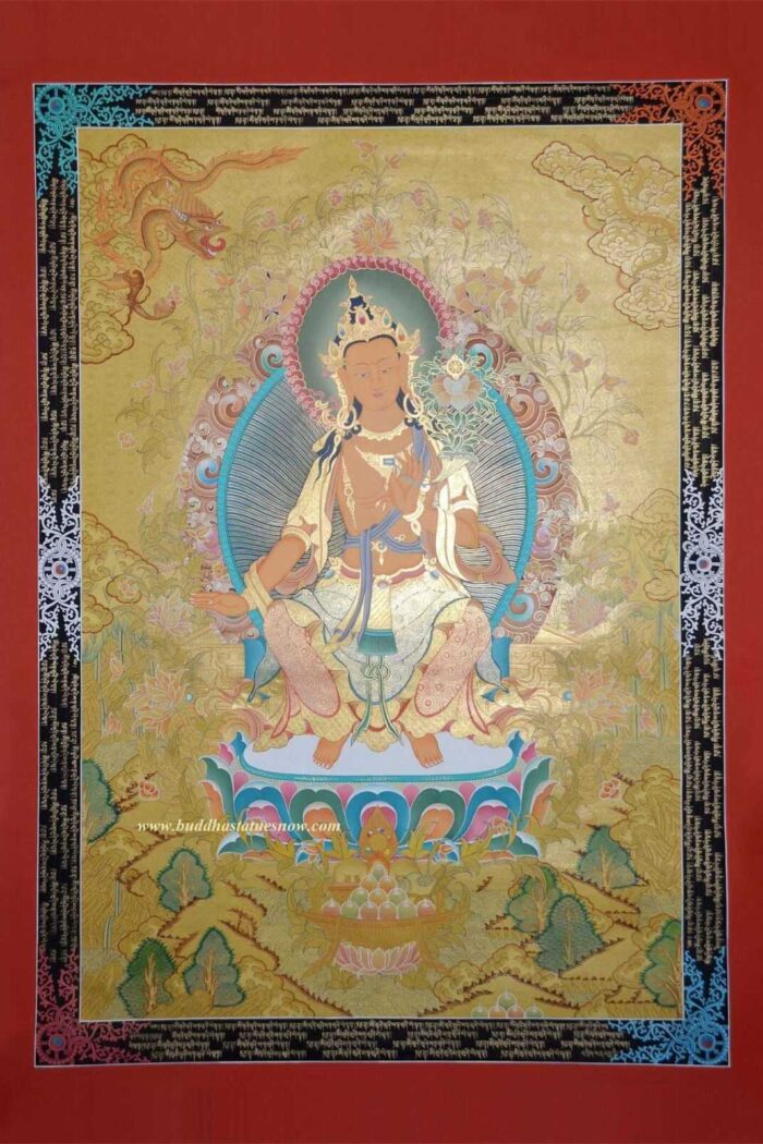 Maitreya Buddha Tibetan Thangka Painting 47" x 34.25" (24k Gold Detail) - Gallery