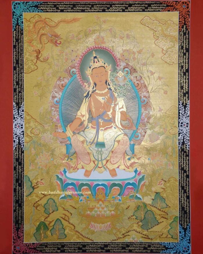 Maitreya Buddha Tibetan Thangka Painting 47" x 34.25" (24k Gold Detail) - Gallery