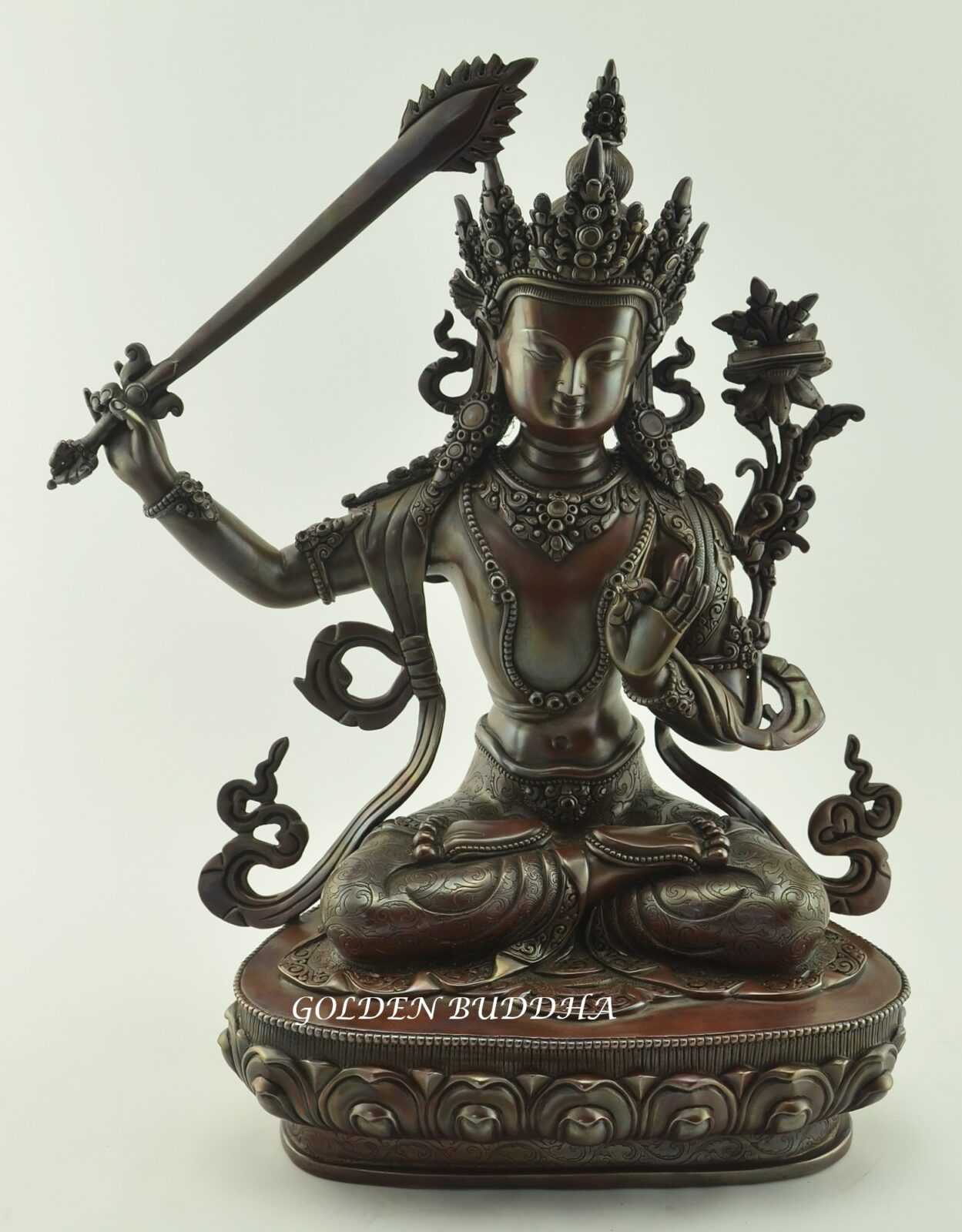 Oxidized Copper 14" Jampelyang Sculpture (Sword of Wisdom) - Front