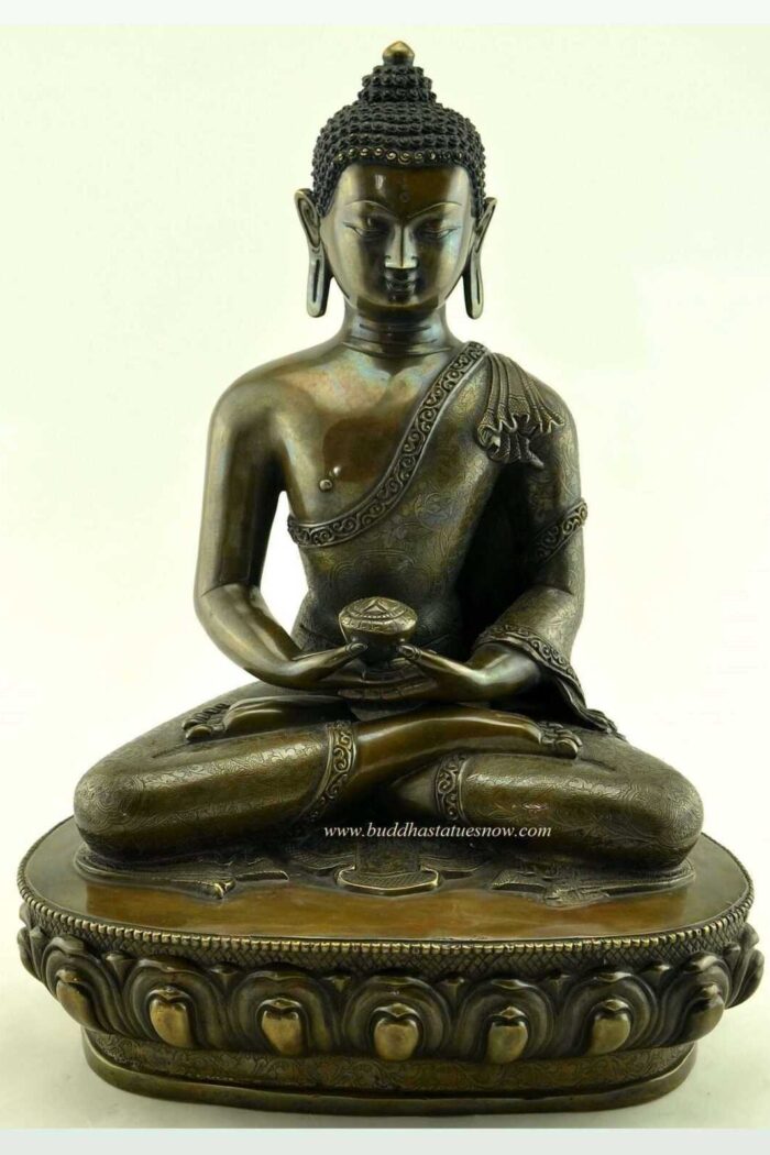 Oxidized Copper 13.5" Amitabha Buddha Statue (Made in Nepal) - Front