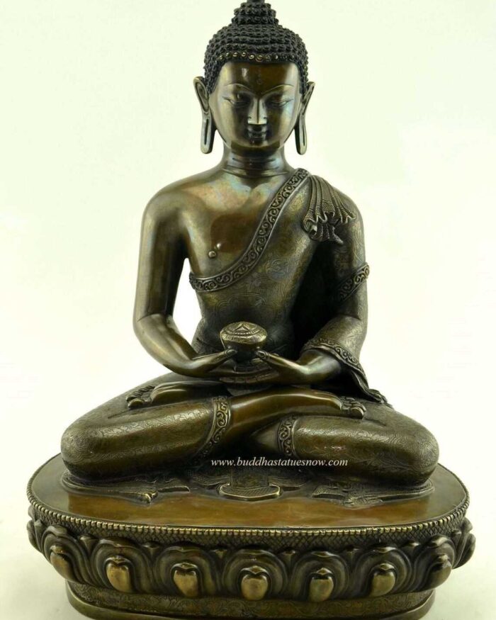 Oxidized Copper 13.5" Amitabha Buddha Statue (Made in Nepal) - Front